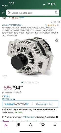 Vorgens Alternator 210A 12V for 2009-2011 BMW 528i X3 xDrive