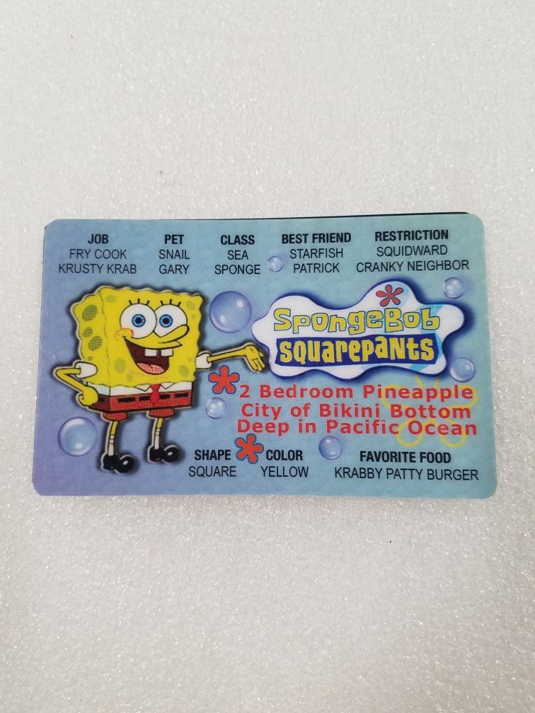 Spongebob novelty license id card