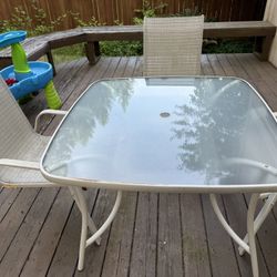 Glass Patio Table + 3 Chairs