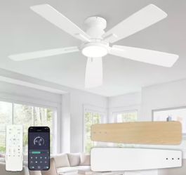 HINNIXY 46 in. Indoor White Modern Low Profile 3-Colors LED 6-Speed Ceiling Fan with Light Kit and Remote Control