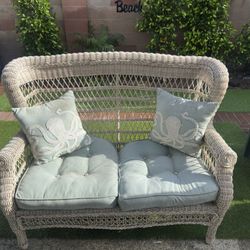 Whitewash Wicker Outdoor Love Seat 