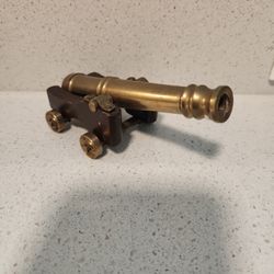Vintage Miniature Brass & Wood Cannon