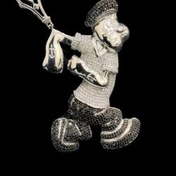 Trade!!! Popeye The Sailor White And Black Cubic Zirconia Diamond Iced Bling Pendant Sterling Silver  TRADE!!!