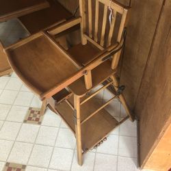 Antique, Wooden  High Chair; Great Condition, Folds Into Play Chair