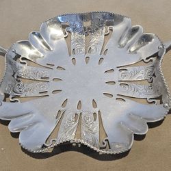 Vintage Art Nouveau Forged Aluminum Handled Serving Tray - Unmarked