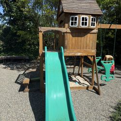 Backyard Wooden Playset – Slide, Swings, Clubhouse 