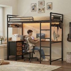 Twin Loft Bed With L-shaped Desk 