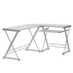 New Glass Top L-Shaped Desk
