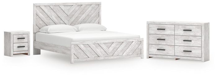 Cayboni Whitewash King Panel Bed, Dresser and Nightstand