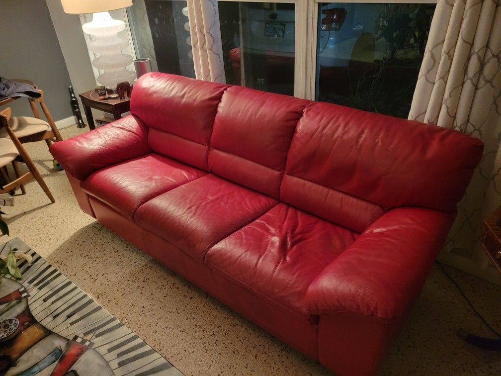 Red Italian Leather Couch