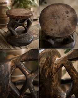 Vintage 8in Bamileke-style Hand-Carved African Wooden Stool | Tribal Art Pedestal | Rustic Primitive Decor