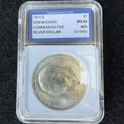$1 1973 Eisenhower Commemorative Silver Coin MS–65