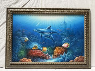 Hand-Painted Oil Painting Wooden Frame (Sea World )43” x 31”