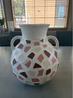 Mosaic Vase with Handles Pink Brown Cream