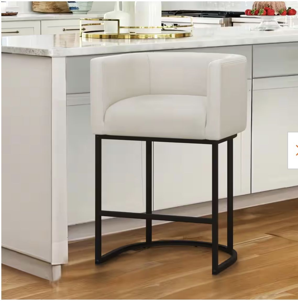 Jessica 26 in.Linen Modern Counter Bar Stool Fabric Upholstered Barrel Counter Stool with Metal Frame set of 1 (color linen - black ) Brand new in bo