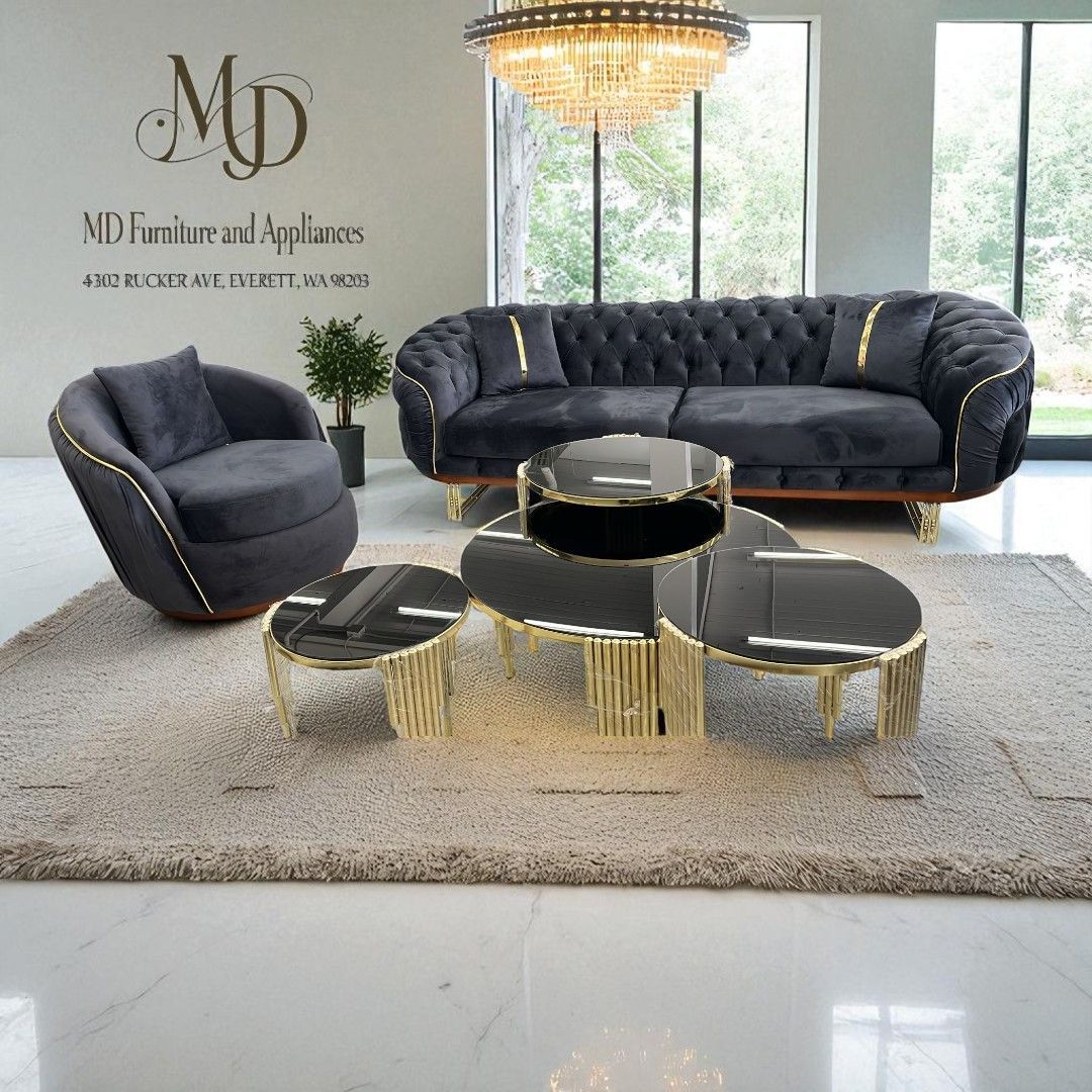 💥Great Saving💥Velvet Ember Collection three-seat and Armchair Living Room Set, Luxury Sofa Set