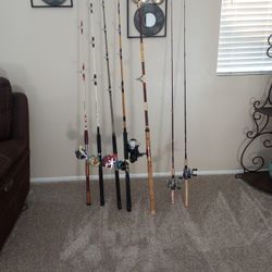 Deep Sea Fishing Rods And 2 Fresh Water Poles Asking $30 For Small Ones And $35 For The Longer One. 