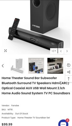 Brand NEW Fransbe Home Theater Sound Bar Subwoofer Bluetooth Surround TV Speakers Hdmi(ARC)