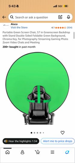 Portable Green Screen Chair, 57 in Greenscreen Backdrop with Stand Double Sided Foldable Green Background, Chroma Key, for Photography Streaming Gamin