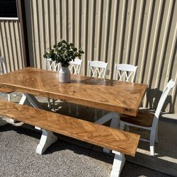 Custom Dining Table Farmhouse Country French Modern Rustic Solid Wood Set Restoration Hardware Insp Bench Hand Built Round Oval Counter Breakfast  