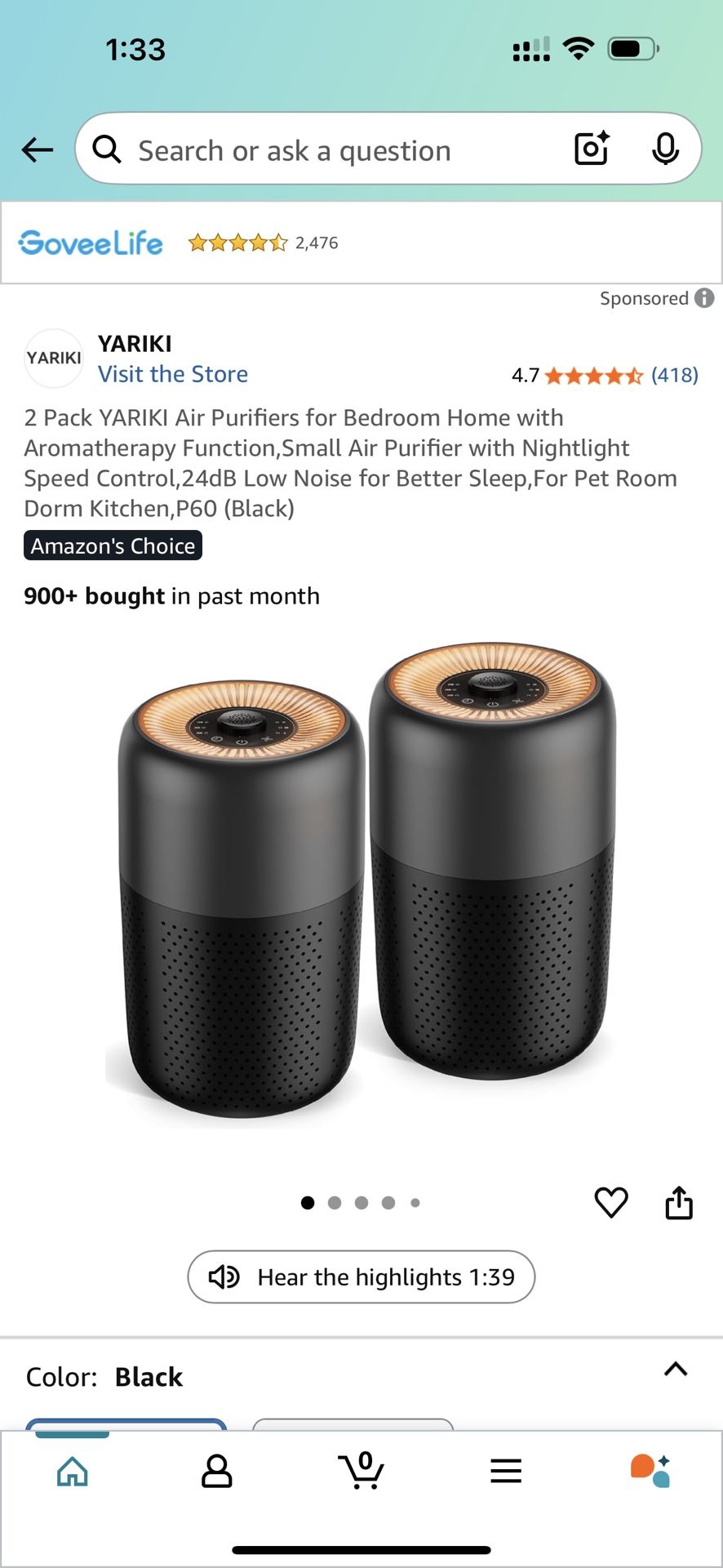 2 Pack YARIKI Air Purifiers for Bedroom 