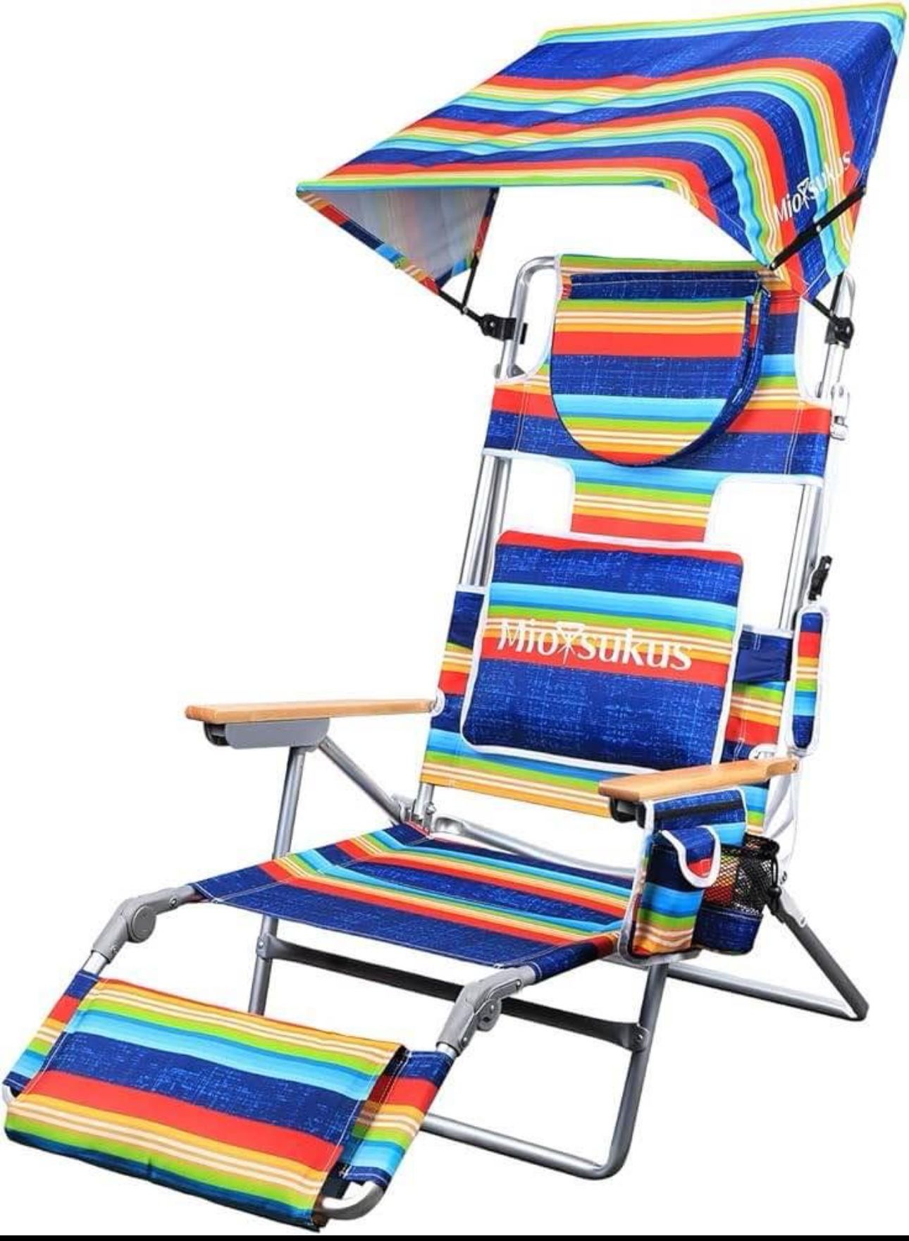 MioTsukus Beach Lounge Chair, 3 in 1 Beach Chair with Canopy