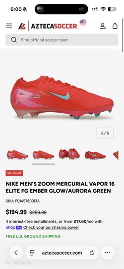 NIKE MEN'S ZOOM MERCURIAL VAPOR 16 ELITE FG EMBER GLOW/AURORA GREEN SIZE 9