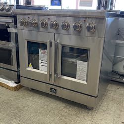 FORNO 36”  Radiant French Door Gratino Electric Range With Convection Oven (Scratch And Dent)