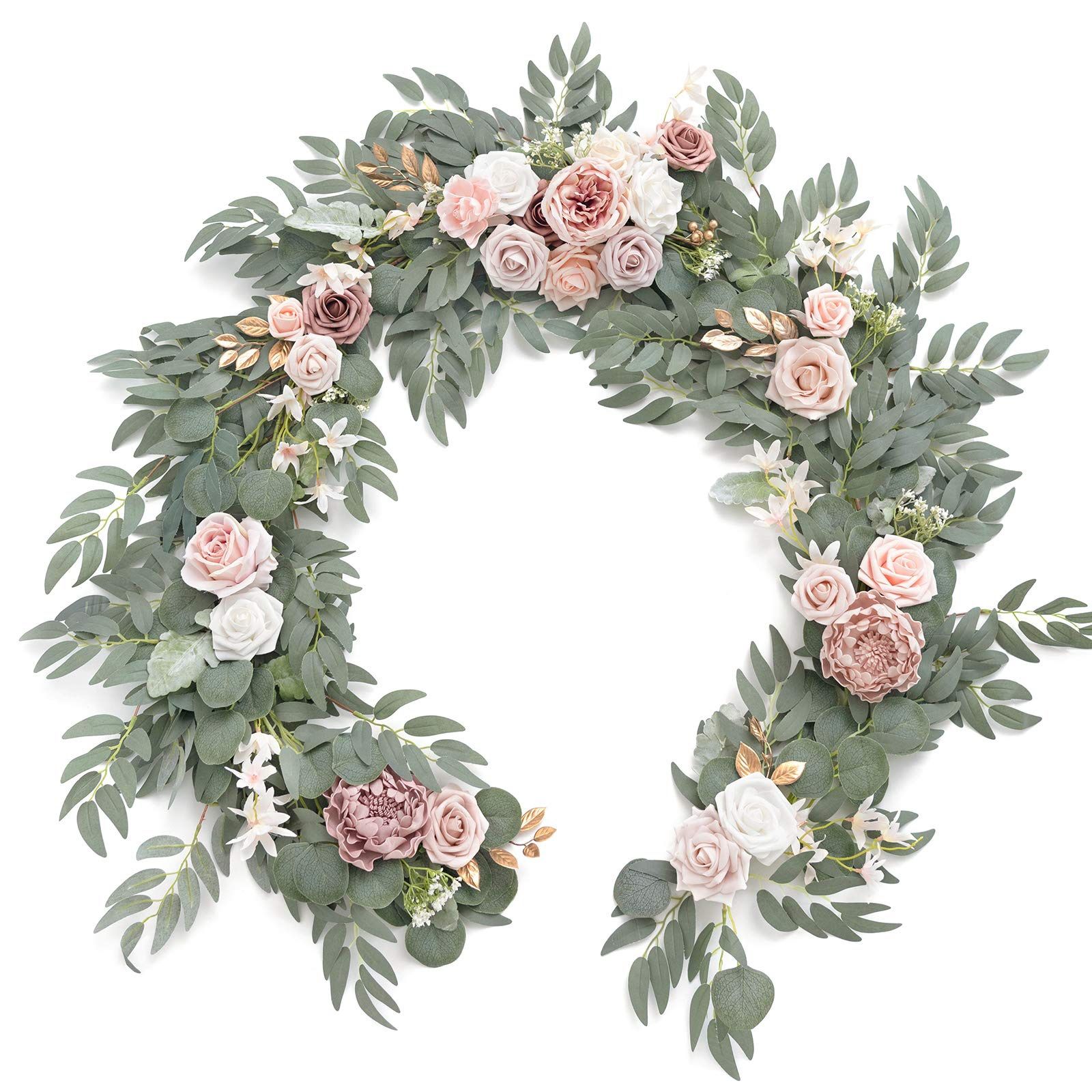 Ling's Moment Spring Flower Garland - 6FT Eucalyptus & Rose - Pink Sweetheart Table Decor For Wedding Reception, Artificial Floral Garland For Mantle,
