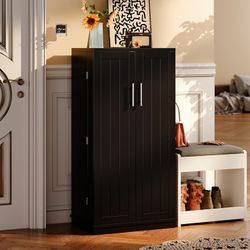 Kitchen Pantry Cabinet, Food Storage Cabinets with Door and Adjustable Shelves, Freestanding Pantry Cabinet with Anti-Tip Kit for Small Space for Kitc