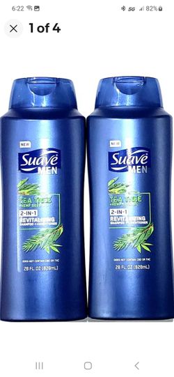 Lot Of 2 Bottles Suave Men Tea Tree Hemp Seed Oil Shampoo Conditioner 28 Oz  Each