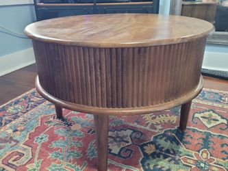 Round coffee table wood.