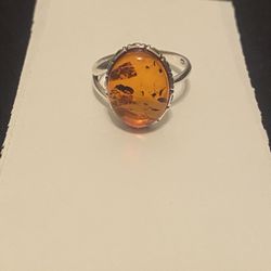 Sterling Silver Honey Amber Ring 