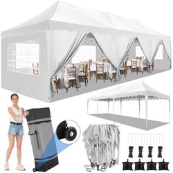COBIZI 10x30 Pop-up Canopy Tent with 8 Sidewalls,UPF 50+ Windproof 2000+Waterproof Wedding Event Tents for Outdoor Events,Party Parties Canopy with Ro