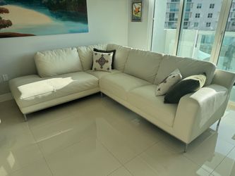 White Leather L-Shaped Sectional Sofa