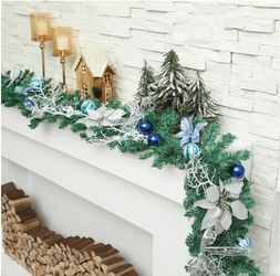 3 Pcs Pre-Lit Christmas Garland with Lights 8.86ft Lighted Xmas Garland with Silver Light Blue Ball
