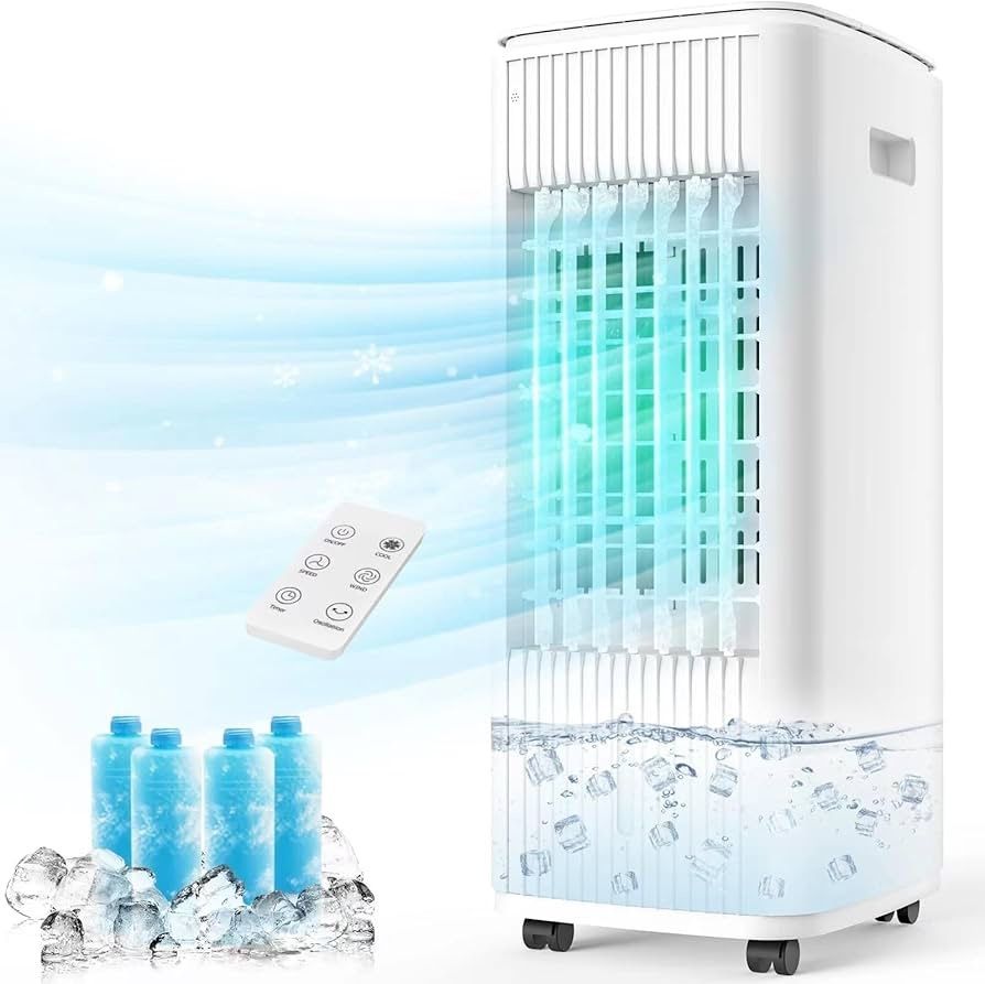 Evaporative Air Cooler, 3-IN-1 Windowless Portable Air Conditioner with Natural/Cooling/Humidifier & 3-Speed, 70° Oscillation & 7 Timer Remote Control