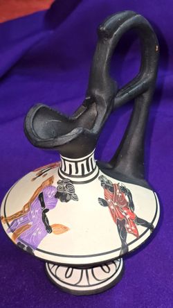 Hand Made Greek Pottery Pitcher with Greek Mythology Scene Hand Made and Painted in Greece M1B007
