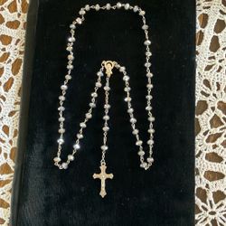 Silver Glass Bead Rosary 