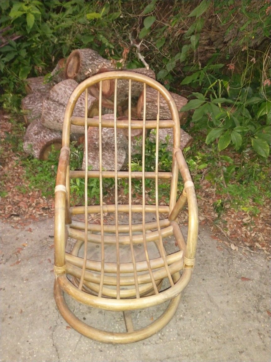 Vintage Rattan Bamboo Swivel Chair