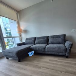 Sectional Sofa Grey Teddy Bear Like Fsbric, New Especial Price 