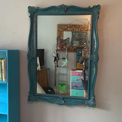 Large Vintage Mirror Paint Teal 