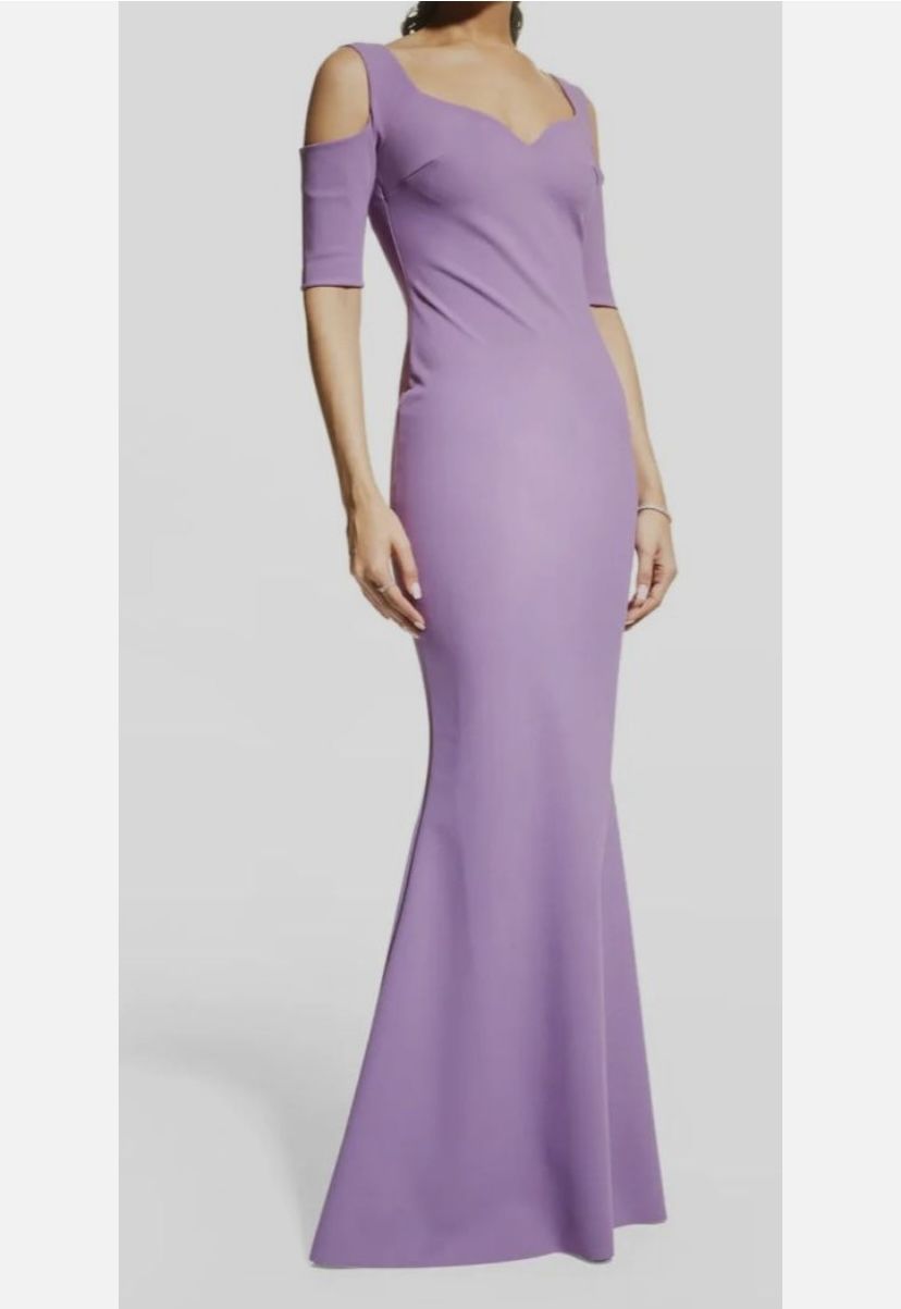 Chiara Boni Women's Purple Cold Shoulder Trumpet Gown Dress 