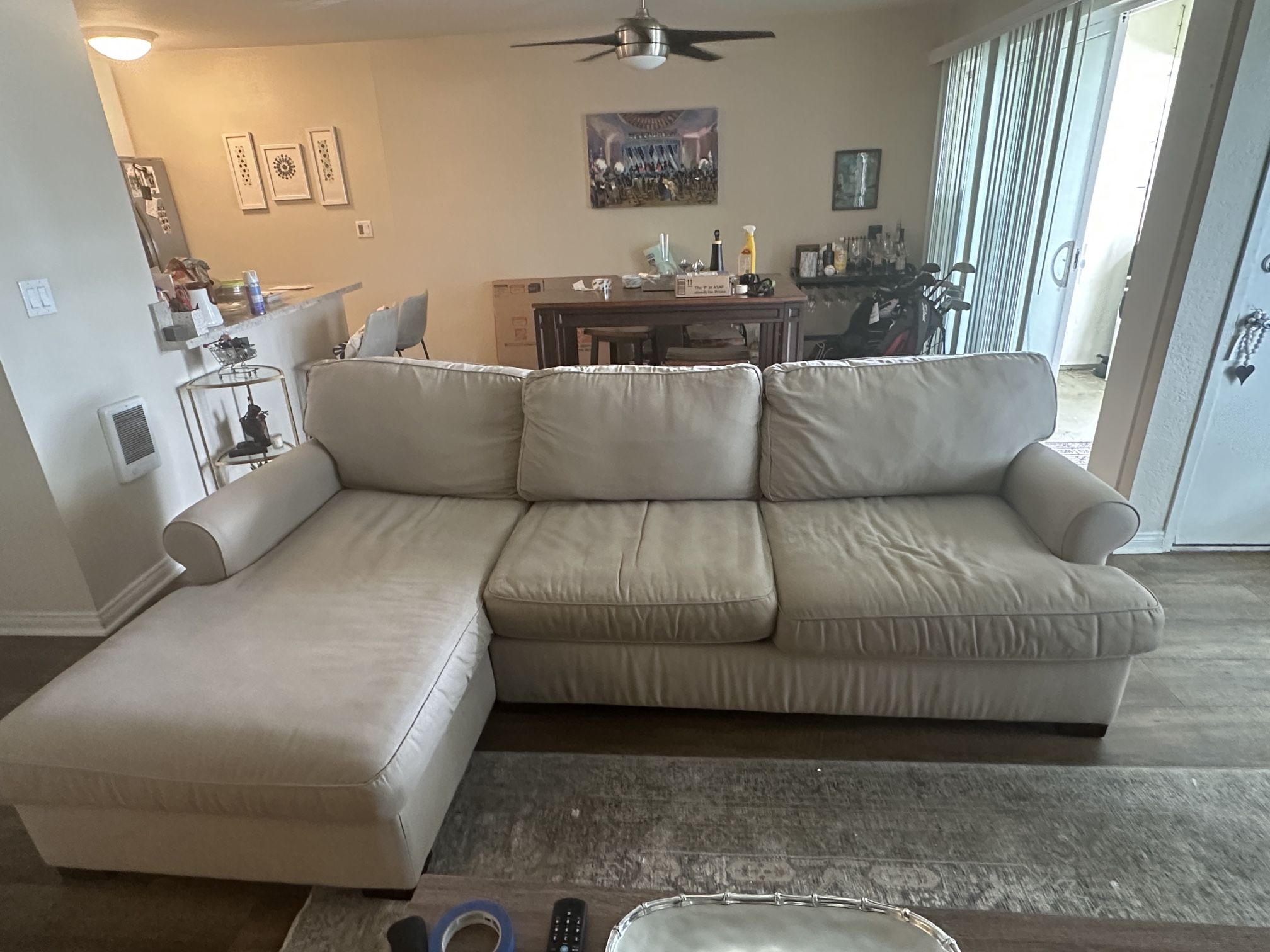 Pottery Barn 103" Buchanan Roll Arm Upholstered Sofa Chaise Sectional