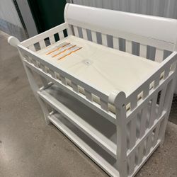 Solid wood white baby changing table with storage .   Excellent condition. 35” wide , 21” depth , 37” high …   $75