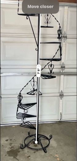 Black Wrought Iron Spiral Plant Stand 7'5"