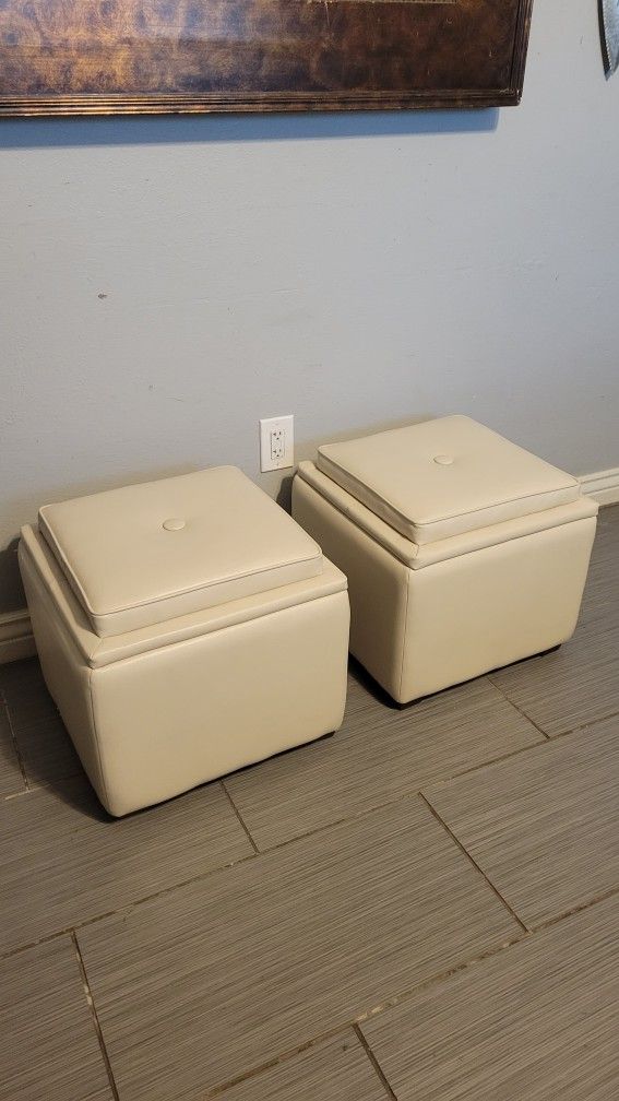 TWO BEAUTIFUL LEATHER OTTOMANS