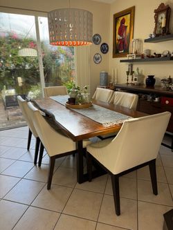 West Elm White Leather Dining Chairs – Set of 6