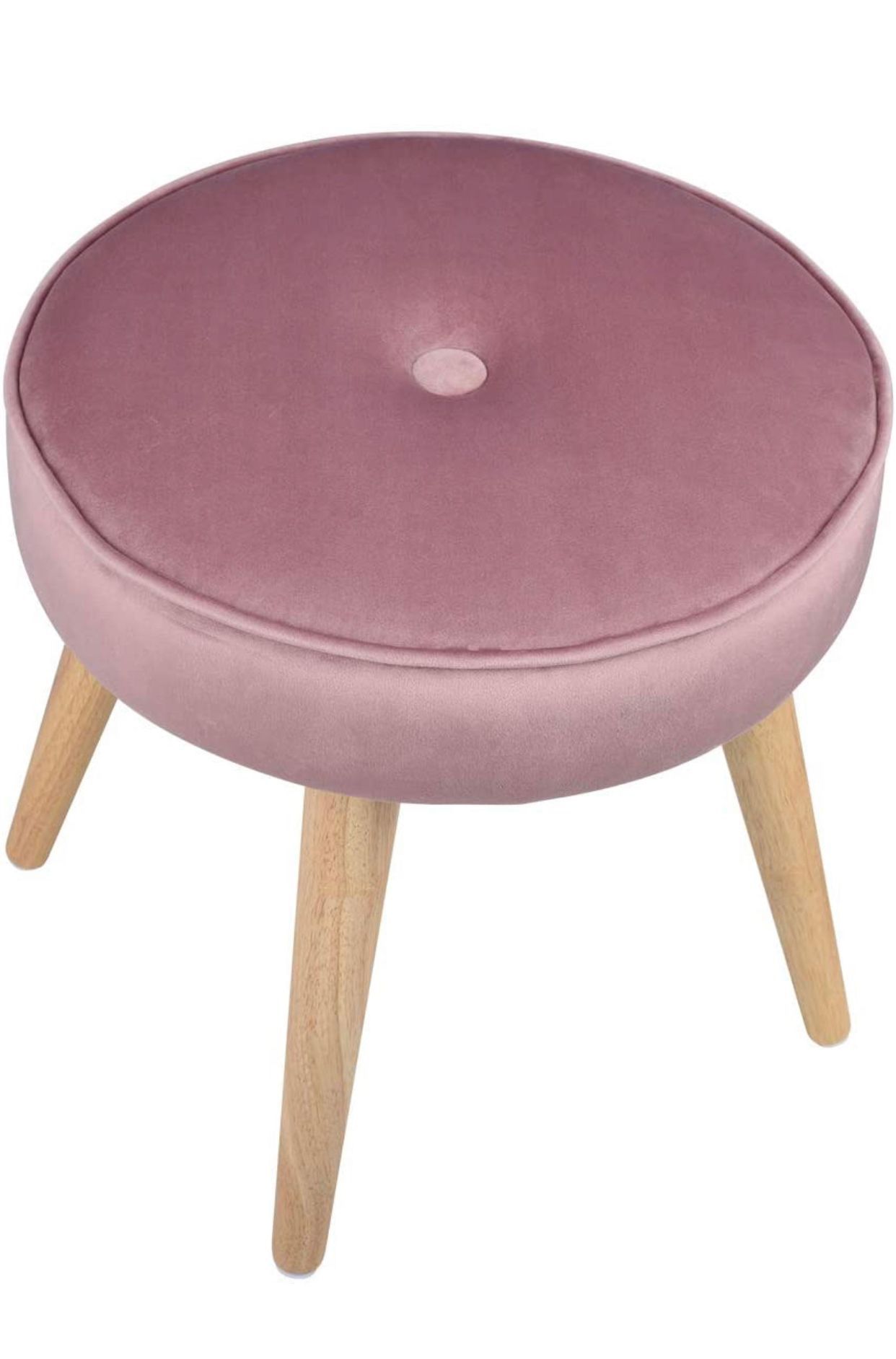 New in box Thick Padded Round Footrest Ottoman Stool Velvet Side Table Seat, Makeup Dressing Stool with Wooden Legs for Living Room, Bedroom, Small Sp