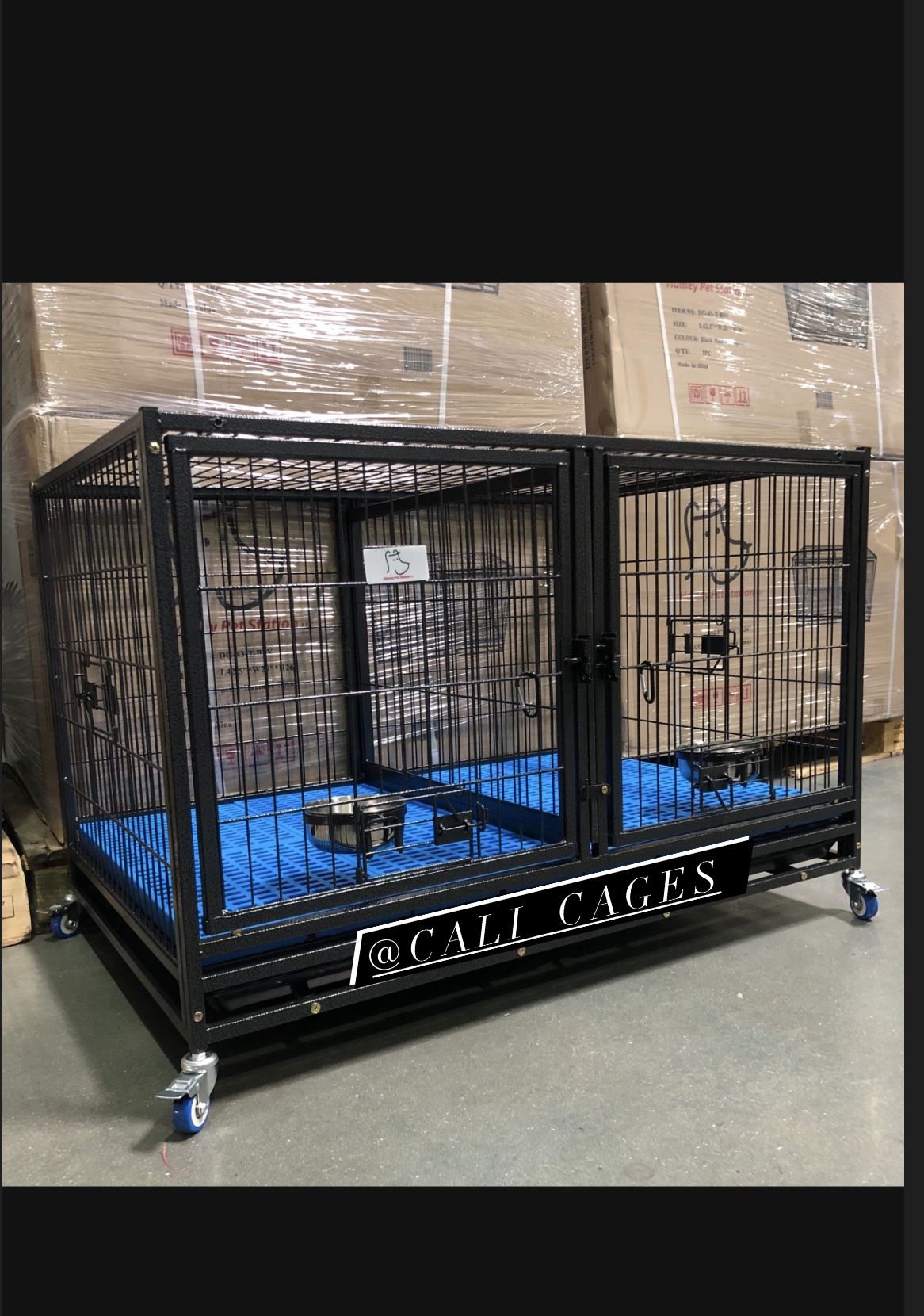 Dog Pet Cage Kennel Size 43” With Divider, Feeding Bowls, Tray And